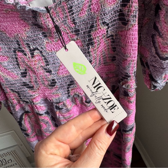 NIC + ZOE Petal Patch Floral Woven Square Neck Elbow Sleeve Ruffle Midi Dress - Picture 7 of 10